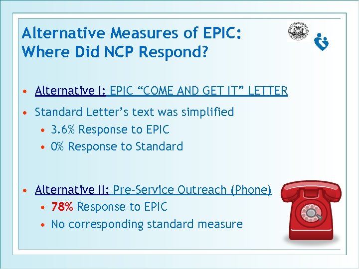 Alternative Measures of EPIC: Where Did NCP Respond? • Alternative I: EPIC “COME AND