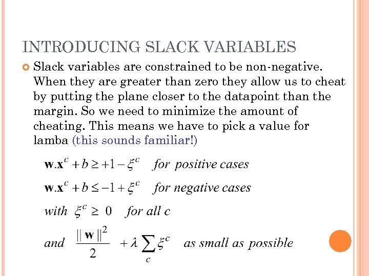 INTRODUCING SLACK VARIABLES Slack variables are constrained to be non-negative. When they are greater