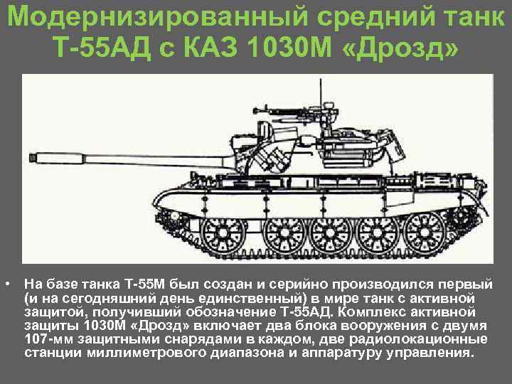 Модернизированный средний танк Т 55 АД с КАЗ 1030 М «Дрозд» • На базе