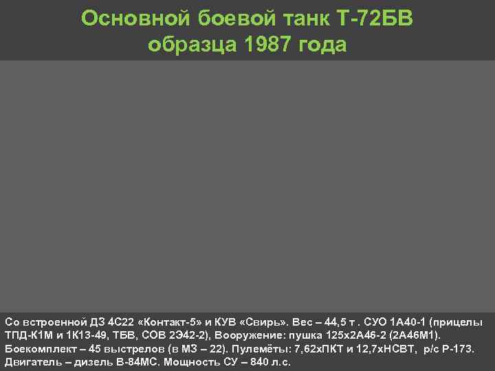 Основной боевой танк Т 72 БВ образца 1987 года Со встроенной ДЗ 4 С