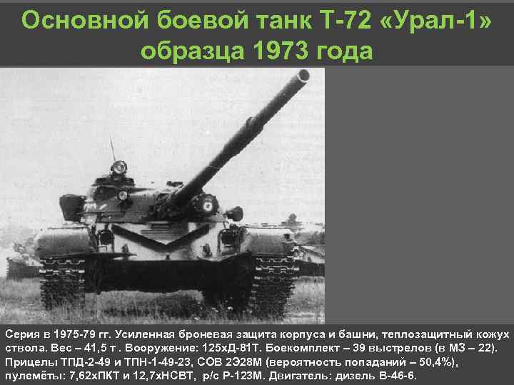 Основной боевой танк Т 72 «Урал 1» образца 1973 года Серия в 1975 79