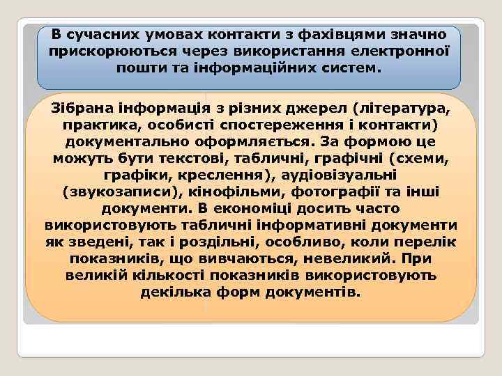 В сучасних умовах контакти з фахівцями значно прискорюються через використання електронної пошти та інформаційних