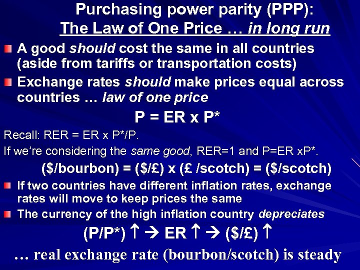Purchasing power parity (PPP): The Law of One Price … in long run A
