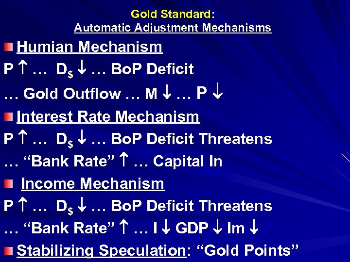 Gold Standard: Automatic Adjustment Mechanisms Humian Mechanism P … D$ … Bo. P Deficit