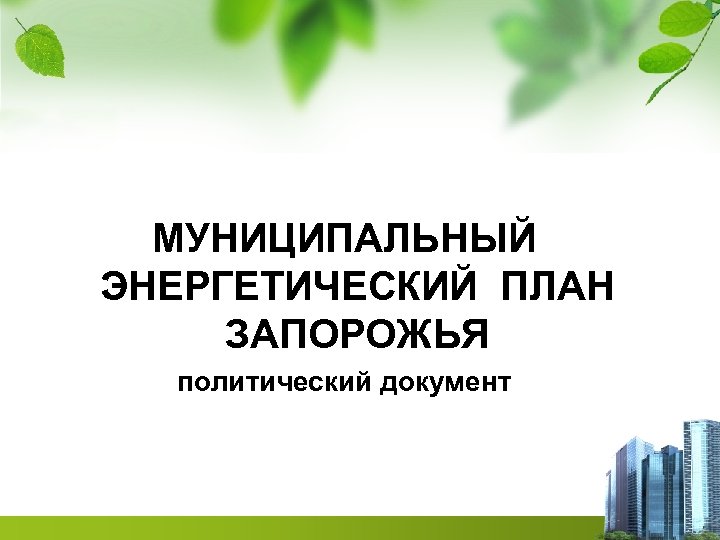 МУНИЦИПАЛЬНЫЙ ЭНЕРГЕТИЧЕСКИЙ ПЛАН ЗАПОРОЖЬЯ политический документ 