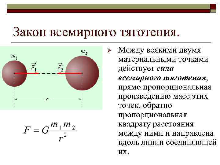 Закон всемирного тяготения. Ø Между всякими двумя материальными точками действует сила всемирного тяготения, прямо