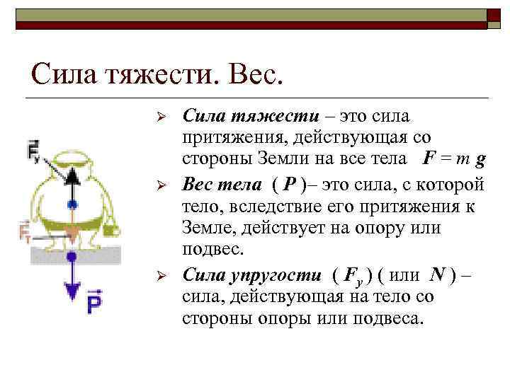 Сила тяжести. Вес. Ø Ø Ø Сила тяжести – это сила притяжения, действующая со