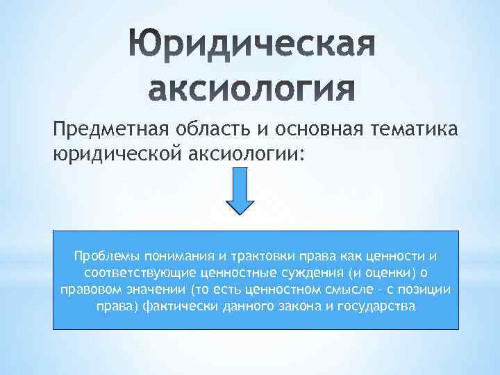 Предметная область и основная тематика юридической аксиологии: Проблемы понимания и трактовки права как ценности