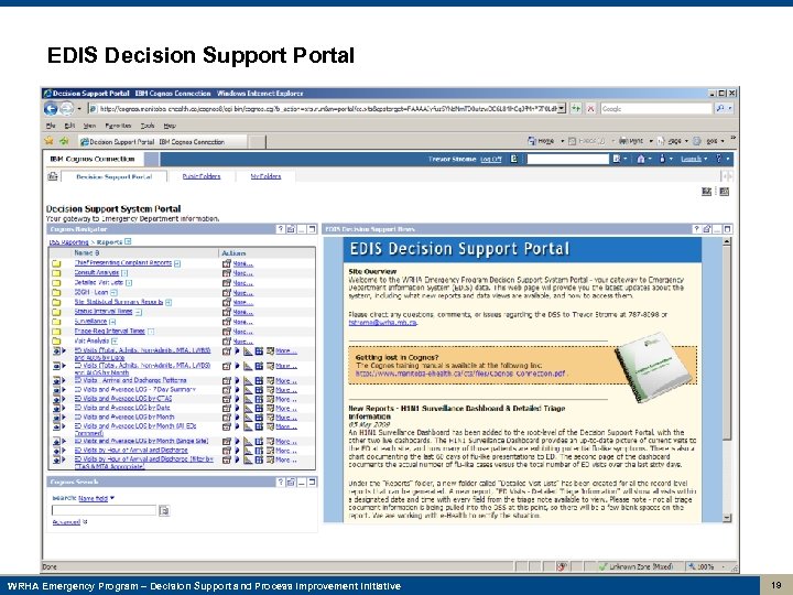 EDIS Decision Support Portal WRHA Emergency Program – Decision Support and Process Improvement Initiative