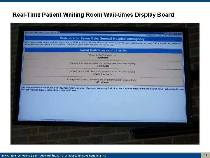 Real-Time Patient Waiting Room Wait-times Display Board WRHA Emergency Program – Decision Support and