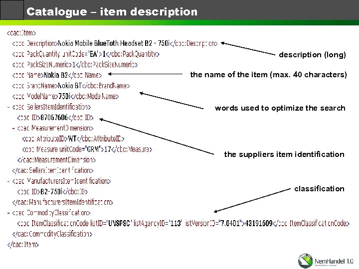Catalogue – item description (long) the name of the item (max. 40 characters) words
