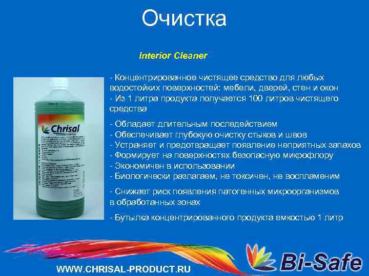 Очистка Interior Cleaner - Концентрированное чистящее средство для любых водостойких поверхностей: мебели, дверей, стен