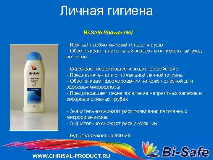 Личная гигиена Bi-Safe Shower Gel - Нежный пробиотический гель для душа - Обеспечивает длительный