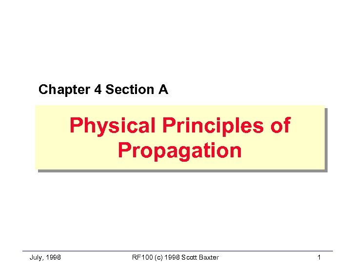 Chapter 4 Section A Physical Principles of Propagation July, 1998 RF 100 (c) 1998