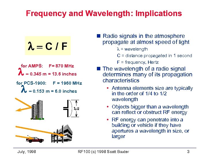 Frequency and Wavelength: Implications n Radio signals in the atmosphere propagate at almost speed