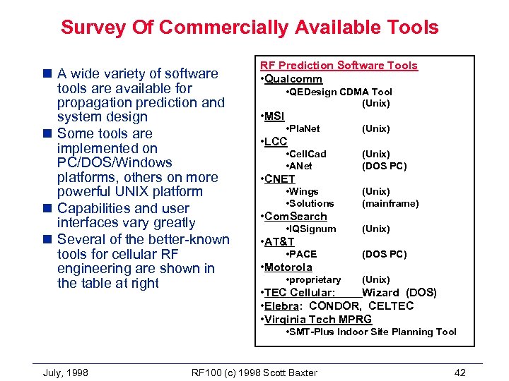 Survey Of Commercially Available Tools n A wide variety of software tools are available