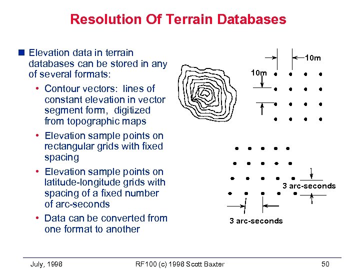 Resolution Of Terrain Databases n Elevation data in terrain databases can be stored in
