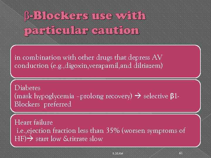 β-Blockers use with particular caution in combination with other drugs that depress AV conduction