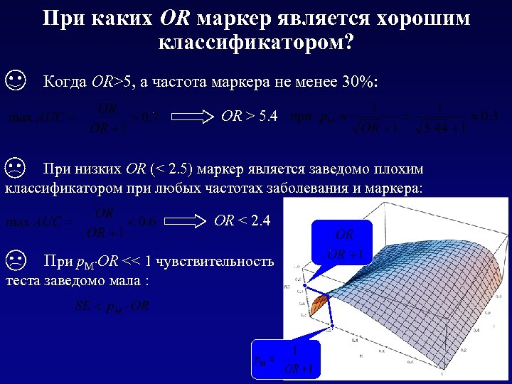 При каких OR маркер является хорошим классификатором? Когда OR>5, а частота маркера не менее