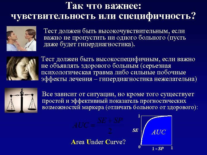 Так что важнее: чувствительность или специфичность? Тест должен быть высокочувствительным, если важно не пропустить