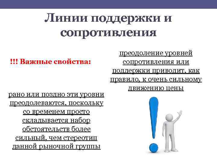 Линии поддержки и сопротивления !!! Важные свойства: рано или поздно эти уровни преодолеваются, поскольку
