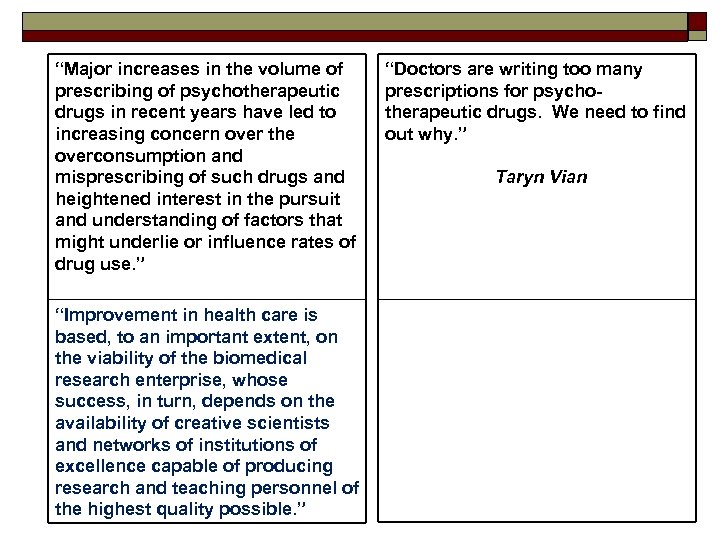 “Major increases in the volume of prescribing of psychotherapeutic drugs in recent years have