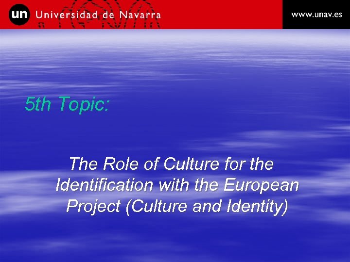 5 th Topic: The Role of Culture for the Identification with the European Project