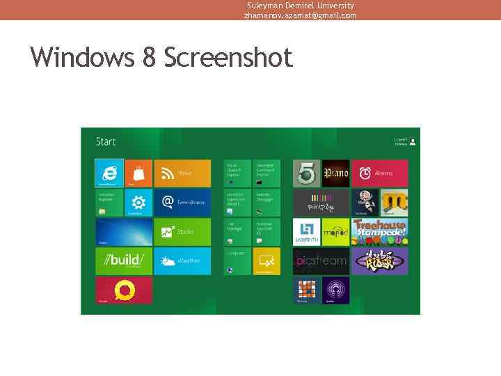 Suleyman Demirel University zhamanov. azamat@gmail. com Windows 8 Screenshot 