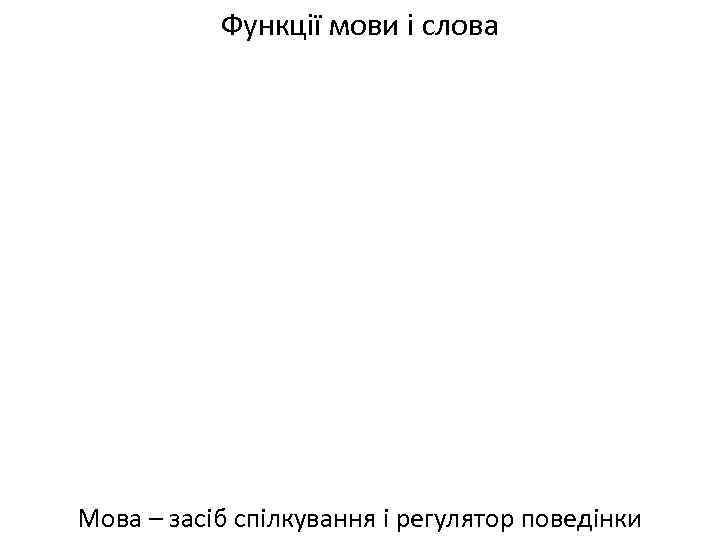 Функції мови і слова Мова – засіб спілкування і регулятор поведінки 