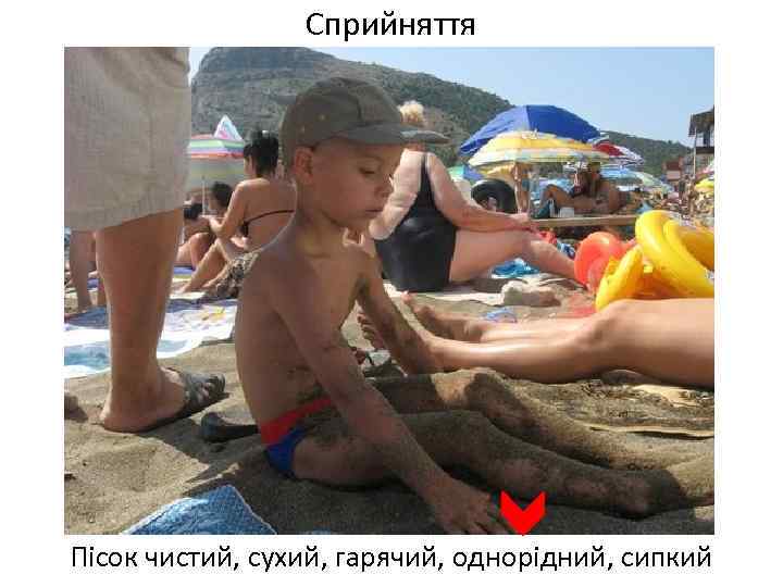 Сприйняття Пісок чистий, сухий, гарячий, однорідний, сипкий 