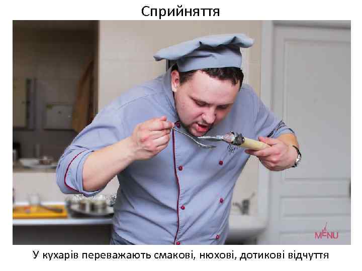 Сприйняття У кухарів переважають смакові, нюхові, дотикові відчуття 