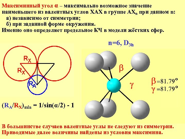 Максиминный угол α – максимально возможное значение наименьшего из валентных углов ХАХ в группе