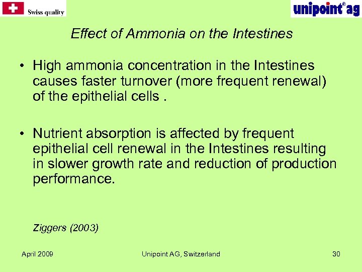 Effect of Ammonia on the Intestines • High ammonia concentration in the Intestines causes