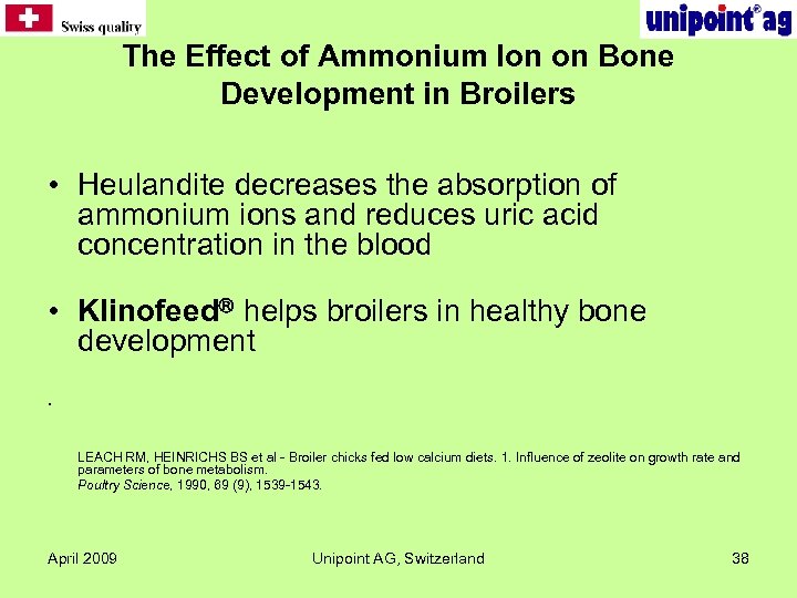 The Effect of Ammonium Ion on Bone Development in Broilers • Heulandite decreases the