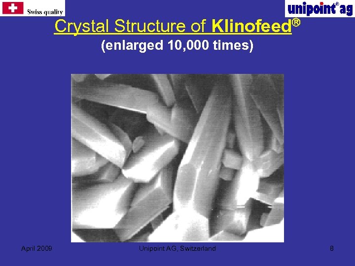  Crystal Structure of Klinofeed (enlarged 10, 000 times) April 2009 Unipoint AG, Switzerland