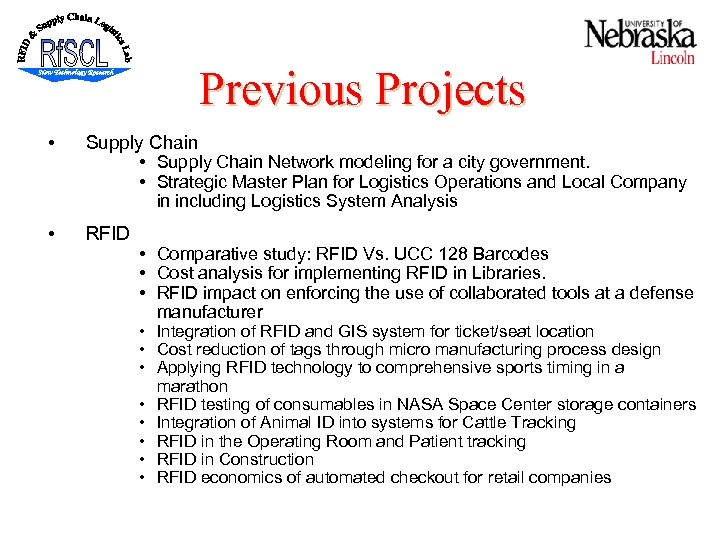 Previous Projects • Supply Chain • Supply Chain Network modeling for a city government.