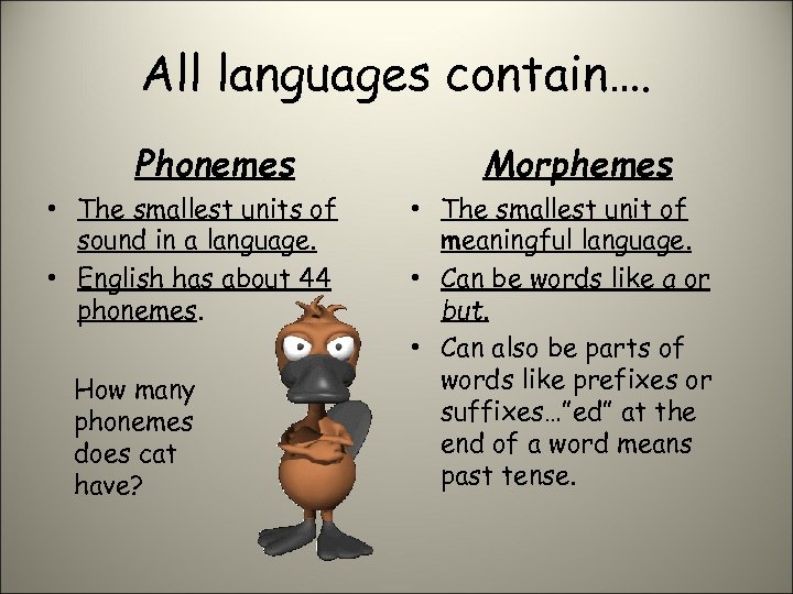 All languages contain…. Phonemes • The smallest units of sound in a language. •