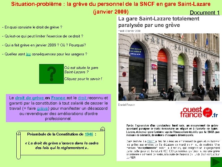 Situation-problème : la grève du personnel de la SNCF en gare Saint-Lazare (janvier 2009)