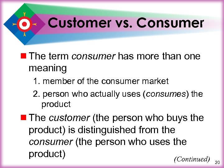 Customer vs. Consumer ¾ The term consumer has more than one meaning 1. member