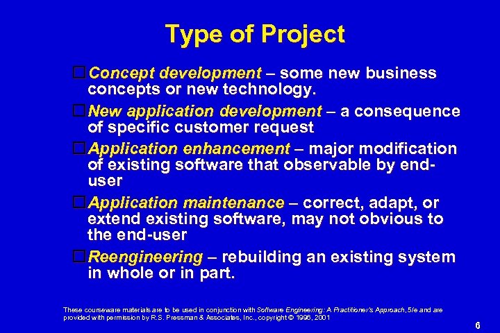 Type of Project Concept development – some new business concepts or new technology. New