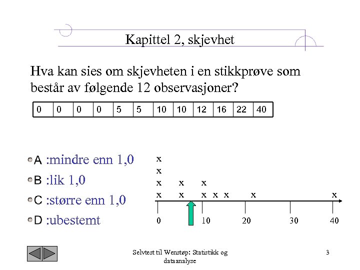 Kapittel 2, skjevhet Hva kan sies om skjevheten i en stikkprøve som består av