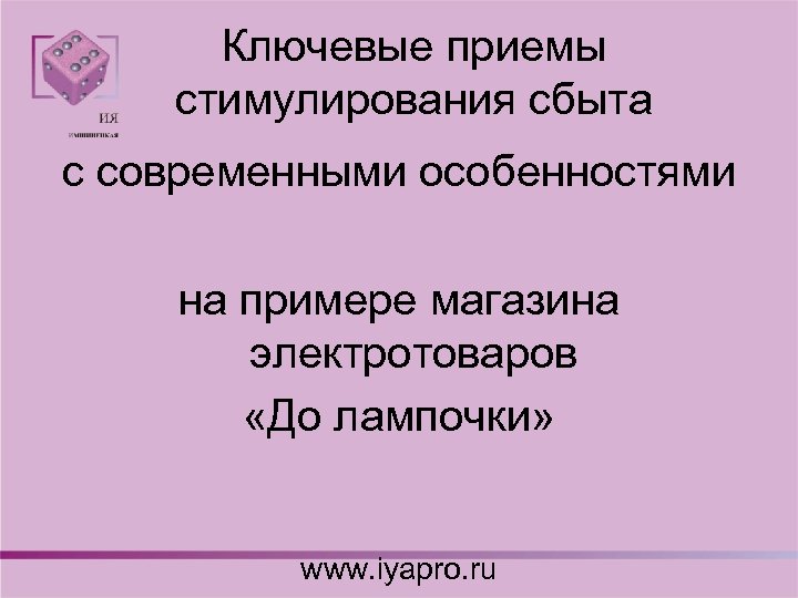 Ключевые приемы стимулирования сбыта с современными особенностями на примере магазина электротоваров «До лампочки» www.