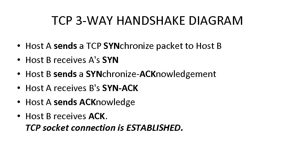 TCP 3 -WAY HANDSHAKE DIAGRAM • • • Host A sends a TCP SYNchronize