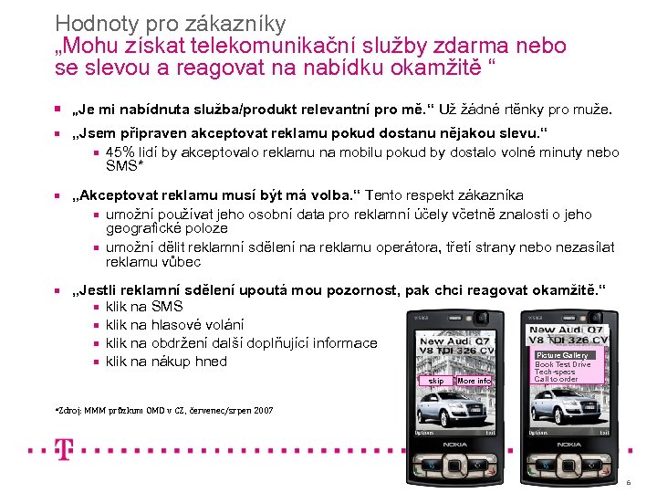 Hodnoty pro zákazníky „Mohu získat telekomunikační služby zdarma nebo se slevou a reagovat na