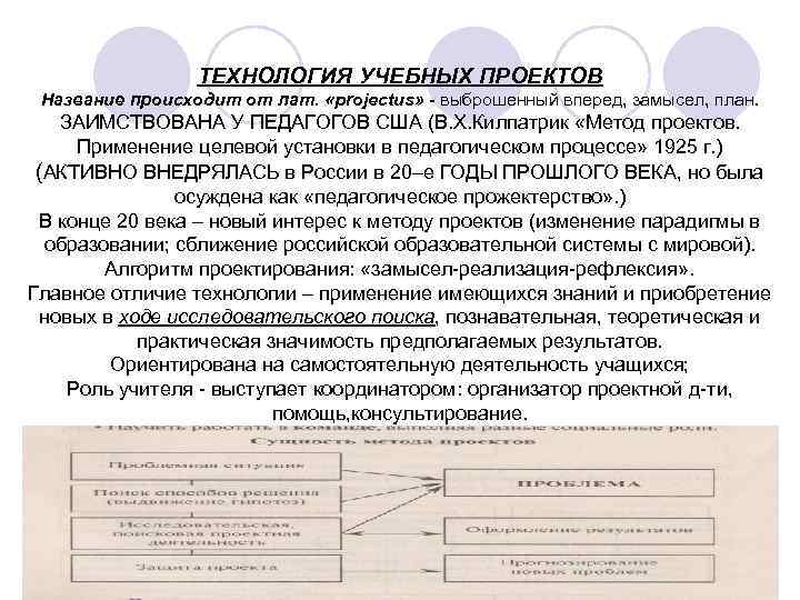 ТЕХНОЛОГИЯ УЧЕБНЫХ ПРОЕКТОВ Название происходит от лат. «projectus» - выброшенный вперед, замысел, план. ЗАИМСТВОВАНА