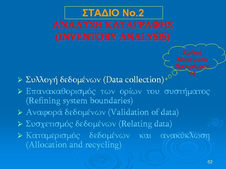ΣΤΑΔΙΟ No. 2 ΑΝΑΛΥΣΗ ΚΑΤΑΓΡΑΦΗΣ (INVENTORY ANALYSIS) Χρήση Λογισμικού Προγράμματ ος Συλλογή δεδομένων (Data