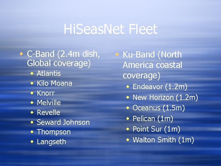 Hi. Seas. Net Fleet w C-Band (2. 4 m dish, Global coverage) w w