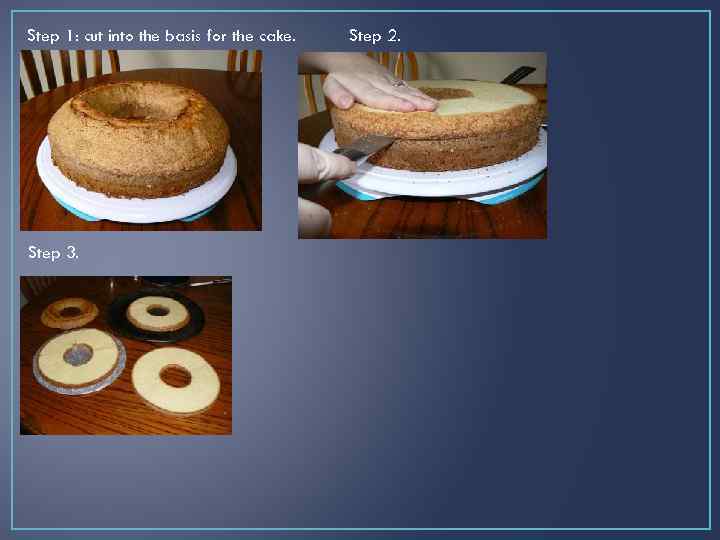 Step 1: cut into the basis for the cake. Step 3. Step 2. 