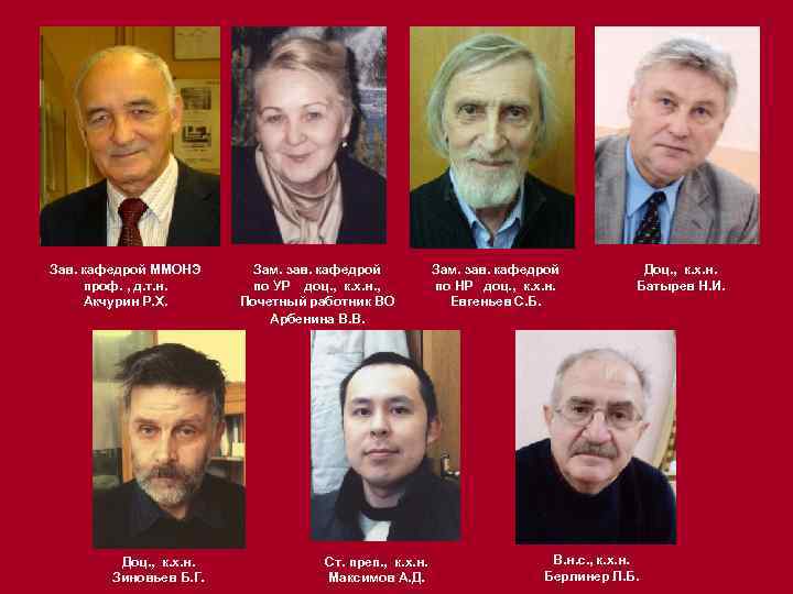 Зав. кафедрой ММОНЭ проф. , д. т. н. Акчурин Р. Х. Доц. , к.