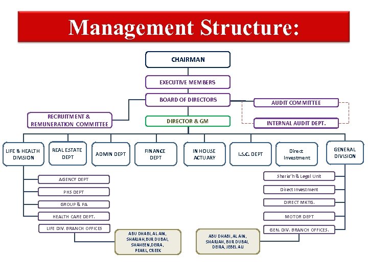 Management Structure: CHAIRMAN EXECUTIVE MEMBERS BOARD OF DIRECTORS AUDIT COMMITTEE DIRECTOR & GM INTERNAL